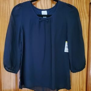 Girls Navy Blue Chiffon Bow Blouse NWT